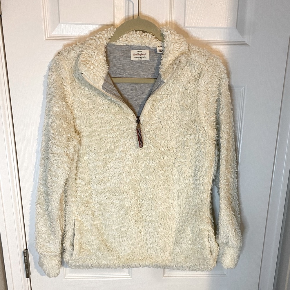 Weatherproof Vintage Fuzzy Cream Faux Fur Sherpa Pullover
